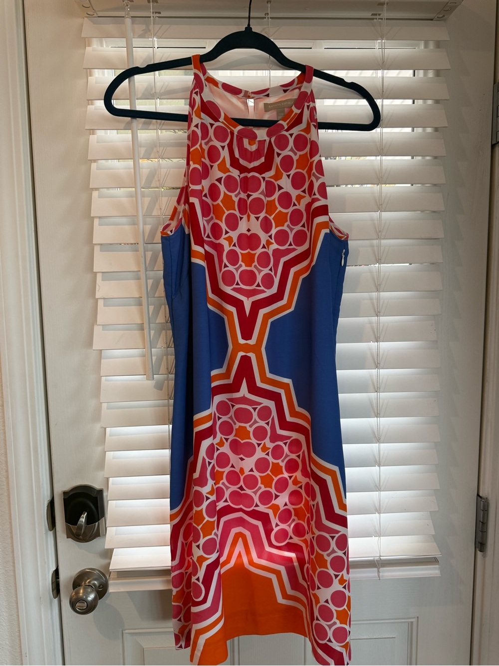 Banana Republic Sleeveless Geometric Print Shift Dress in Pink, Blue & Orange